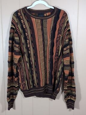 Cotton On Garments Cosby Grandpa  Sweater Men Size XL Brown Stripe Vintage Look